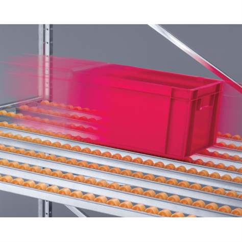 Schrägbodenregal MINI-RACK, HxBxT: 2200 x 1300 x 1295 mm, 4 Etagen mit Rollenleisten, Anbauregal - META Skladovací technika - Bild2