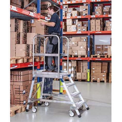 Scară punte cu trepte pe 1 parte - scară platformă cu trepte pe o parte, înălțime platformă 960 mm, 4 fuscele/trepte aluminiu antialunecare - imagine2