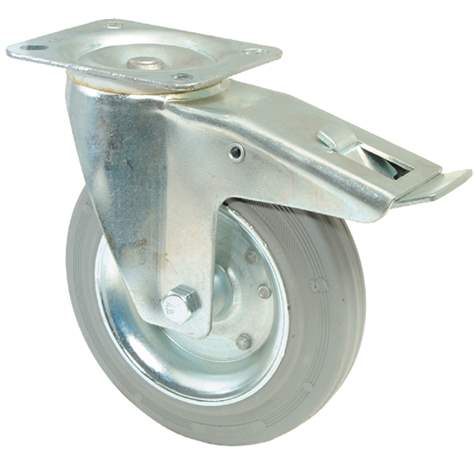 Transport-Lenkrolle mit Feststeller, graue Gummi, Durchm. 100 mm, Traglast 70 kg