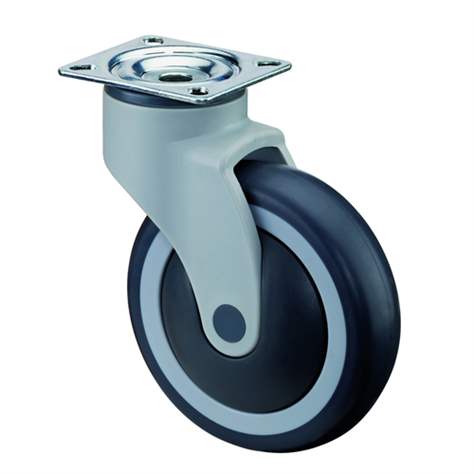 Přístrojové kolo, otočné, vidlice z plastu, pr. 100 mm, s plotýnkou nosnost 110 kg