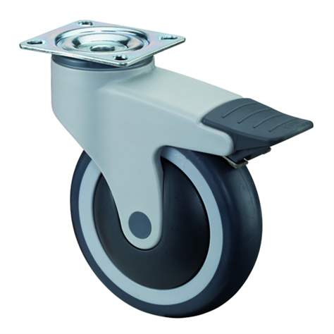 Přístrojové kolo, otočné s brzdou, vidlice s plastu, pr. 125 mm, s plotýnkou nosnost 120 kg