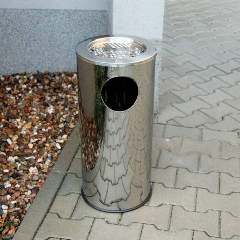 Stojanový koš s popelníkem MARCO, nerezová ocel lesklá, objem 34 l, výška 690 mm - Alda S.A.