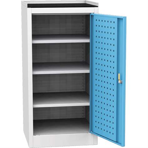 Dulap atelier, structură ușoară și joasă - mobilier oragnizator metalic, HxLxl: 1030 x 500 x 500 mm, 3 polițe, gri RAL7035/albastru RAL5012 - Kovos Verneřice