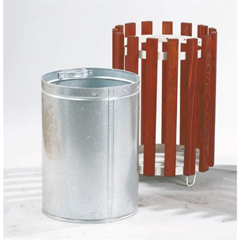 Abfallsammler mit Holzlatten, Rundform, Volumen 45 l, Höhe 590 mm