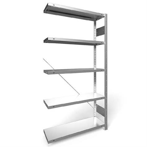 Regál zásuvný CLIP S3, V: 2000 mm, 5 polic 1000 x 300 mm, nosnosť 150 kg, pozinkovaný, pridavný - META Skladovací technika