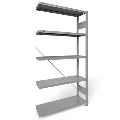 Regál zásuvný CLIP S3, V: 2000 mm, 5 polic 1000 x 300 mm, nosnosť 150 kg, šedý, pridavný - META Skladovací technika