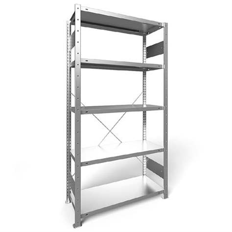 Regál zásuvný CLIP S3, V: 2000 mm, 5 polic 1000 x 400 mm, nosnosť 230 kg, pozinkovaný, základný - META Skladovací technika