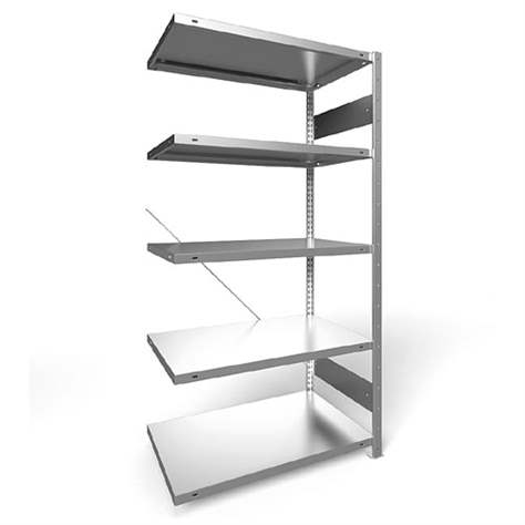 Regál zásuvný CLIP S3, V: 2000 mm, 5 polic 1000 x 600 mm, nosnosť 230 kg, pozinkovaný, pridavný - META Skladovací technika