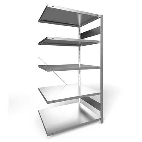 Regál zásuvný CLIP S3, V: 2000 mm, 5 polic 1000 x 800 mm, nosnosť 230 kg, pozinkovaný, pridavný - META Skladovací technika