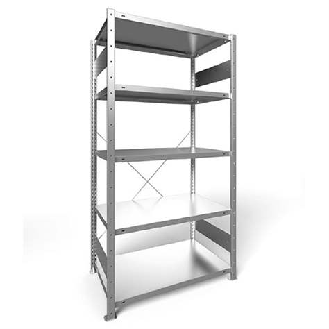 Regál zásuvný CLIP, V: 2000 mm, 5 polic 1000 x 600 mm, nosnosť 330 kg, pozinkovaný, základný - META Skladovací technika