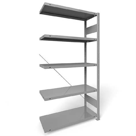 Regál zásuvný CLIP S3, V: 2000 mm, 5 polic 1000 x 400 mm, nosnosť 150 kg, šedý, pridavný - META Skladovací technika