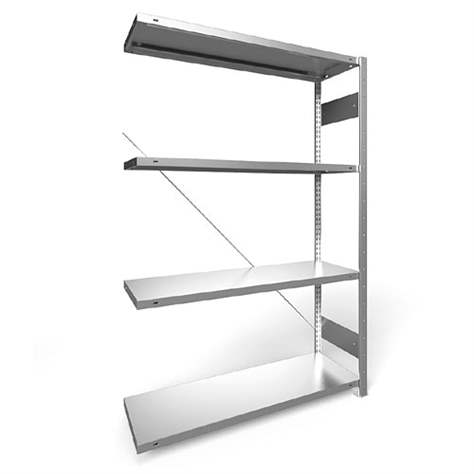 Regál zásuvný CLIP S3, V: 2000 mm, 5 polic 1300 x 400 mm, nosnosť 230 kg, pozinkovaný, pridavný - META Skladovací technika