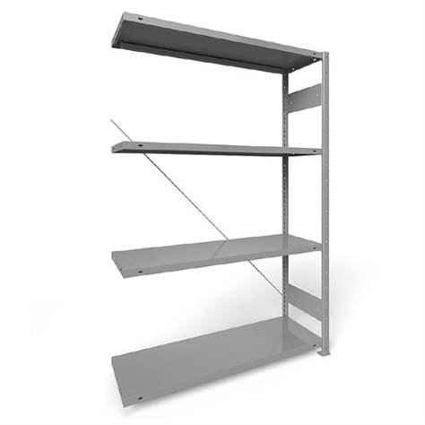 Steckregal CLIP S3, V: 2000 mm, 5 Fachböden 1300 x 400 mm, Traglast 230 kg, Lichtgrau RAL7035, Anbau-Element - META Skladovací technika