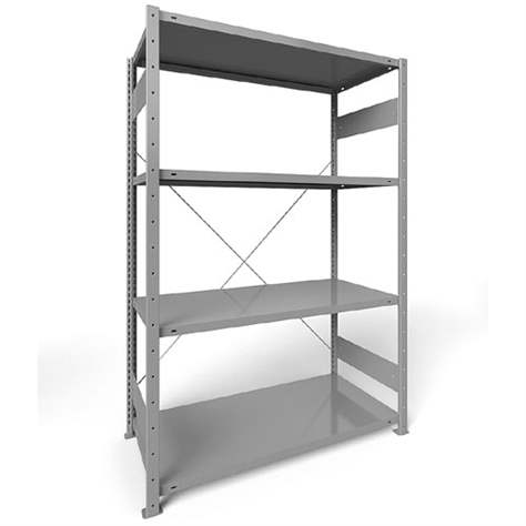 Steckregal CLIP S3, V: 2000 mm, 5 Fachböden 1300 x 600 mm, Traglast 230 kg, Lichtgrau RAL7035, Grund-Element - META Skladovací technika