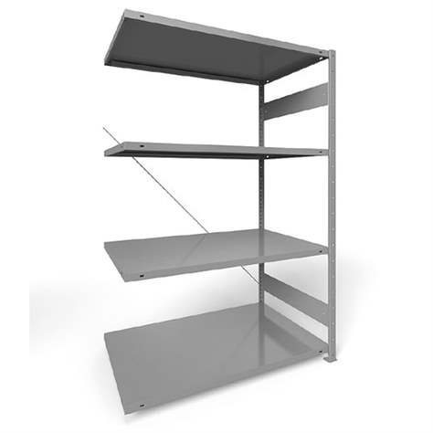 Steckregal CLIP S3, V: 2000 mm, 5 Fachböden 1300 x 800 mm, Traglast 230 kg, Lichtgrau RAL7035, Anbau-Element - META Skladovací technika