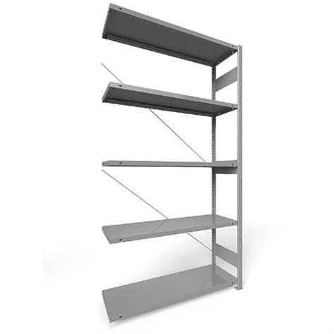 Regál zásuvný CLIP S3, V: 2500 mm, 6 polic 1300 x 400 mm, nosnosť 230 kg, šedý, pridavný - META Skladovací technika