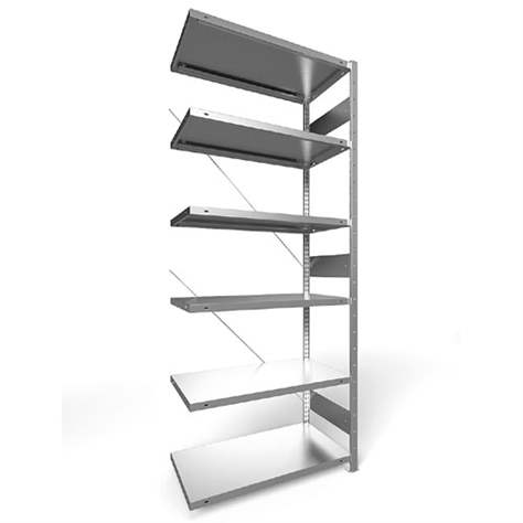 Regál zásuvný CLIP S3, V: 2500 mm, 6 polic 1000 x 500 mm, nosnosť 150 kg, pozinkovaný, pridavný - META Skladovací technika