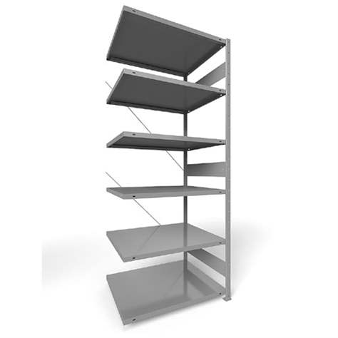 Steckregal CLIP S3, V: 2500 mm, 6 Fachböden 1000 x 800 mm, Traglast 230 kg, Lichtgrau RAL7035, Anbau-Element - META Skladovací technika