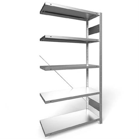 Regál zásuvný CLIP S3, V: 2000 mm, 5 polic 1000 x 400 mm, nosnosť 230 kg, pozinkovaný, pridavný - META Skladovací technika