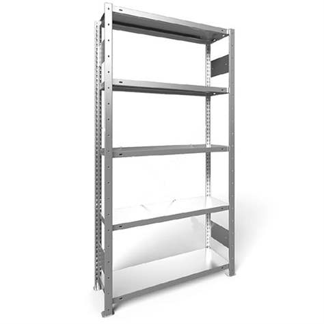 Regál zásuvný CLIP S3 s podélníky, V: 2000 mm, 5 polic 1000 x 300 mm, nosnost 150 kg, pozinkovaný, základní - META Skladovací technika