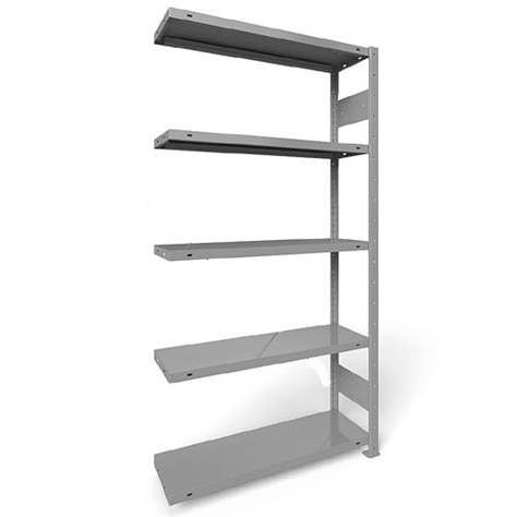 Regál zásuvný CLIP S3 s podélníky, V: 2000 mm, 5 polic 1000 x 400 mm, nosnost 230 kg, šedý, přídavný - META Skladovací technika