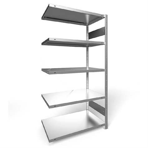 Regál zásuvný CLIP S3 s podélníky, V: 2000 mm, 5 polic 1000 x 800 mm, nosnost 230 kg, pozinkovaný, přídavný - META Skladovací technika