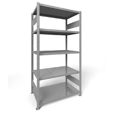 Regál zásuvný CLIP S3 s podélníky, V: 2000 mm, 5 polic 1000 x 800 mm, nosnost 230 kg, šedý, základní - META Skladovací technika