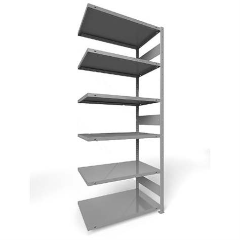 Steckregal CLIP S3 mit Längsriegeln, V: 2500 mm, 6 Fachböden 1000 x 600 mm, Traglast 150 kg, Lichtgrau RAL7035, Anbau-Element - META Skladovací technika