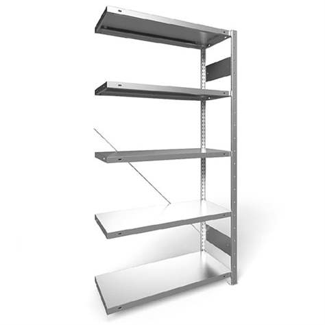 Regál zásuvný CLIP, V: 2000 mm, 5 polic 1000 x 400 mm, nosnosť 330 kg, pozinkovaný, pridavný - META Skladovací technika