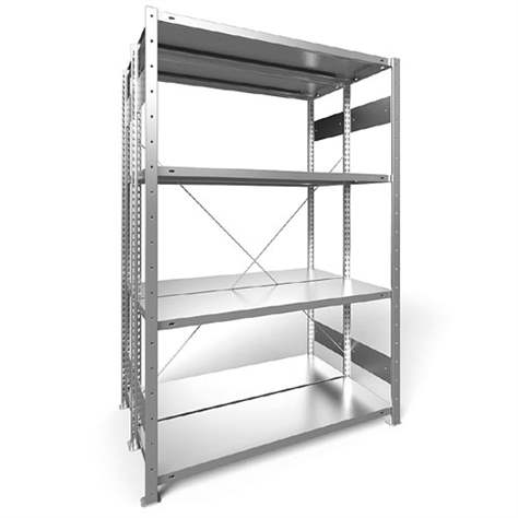 Dvojstranný regál CLIP S3, V: 2000 mm, 2 x 5 polic 1300 x 400 mm, nosnosť 230 kg, pozinkovaný, základný - META Skladovací technika