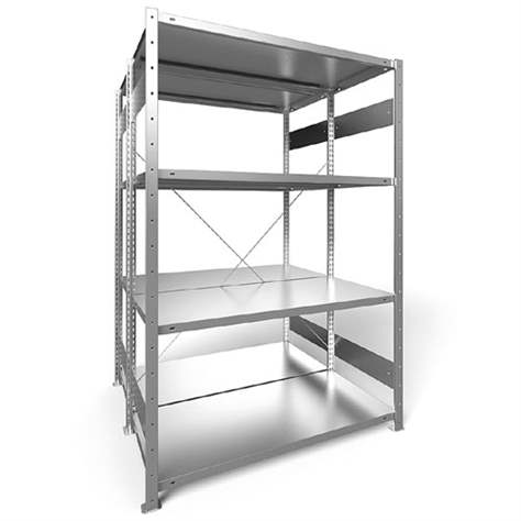 Dvojstranný regál CLIP S3, V: 2000 mm, 2 x 5 polic 1300 x 600 mm, nosnosť 230 kg, pozinkovaný, základný - META Skladovací technika