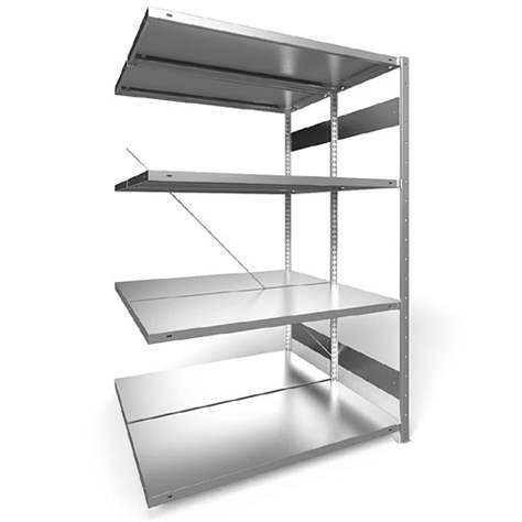 Dvojstranný regál CLIP S3, V: 2000 mm, 2 x 5 polic 1300 x 600 mm, nosnosť 230 kg, pozinkovaný, pridavný - META Skladovací technika