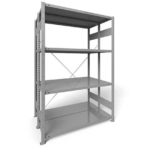 Dvojstranný regál CLIP S3, V: 2000 mm, 2 x 5 polic 1300 x 400 mm, nosnosť 230 kg, šedý, základný - META Skladovací technika