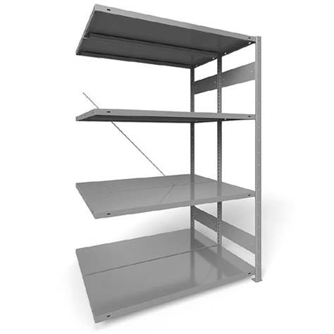 Steckregal CLIP S3, doppelseitig, V: 2000 mm, 2 x 5 Fachböden 1300 x 500 mm, Traglast 230 kg, Lichtgrau RAL7035, Anbau-Element - META Skladovací technika