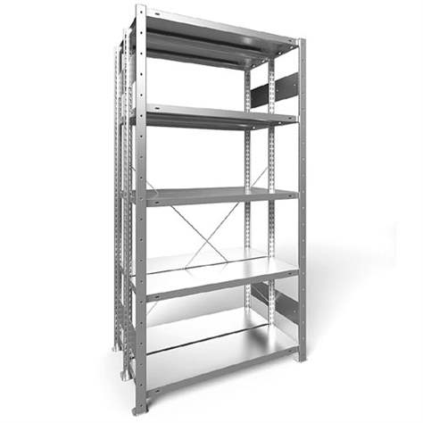 Steckregal CLIP S3, doppelseitig, V: 2000 mm, 2 x 5 Fachböden 1000 x 300 mm, Traglast 150 kg, verzinkt, Grund-Element - META Skladovací technika
