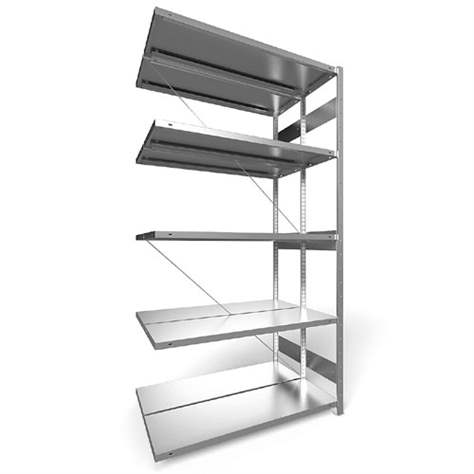 Dvojstranný regál CLIP S3, V: 2500 mm, 2 x 6 polic 1300 x 400 mm, nosnosť 230 kg, pozinkovaný, pridavný - META Skladovací technika