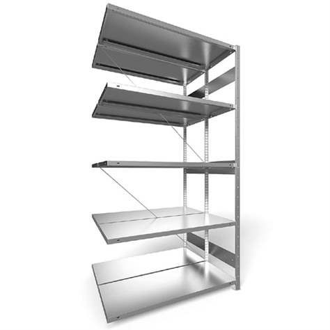 Dvojstranný regál CLIP S3, V: 2500 mm, 2 x 6 polic 1300 x 500 mm, nosnosť 230 kg, pozinkovaný, pridavný - META Skladovací technika