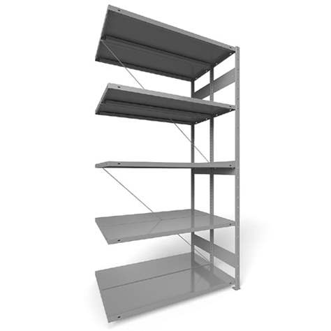 Dvojstranný regál CLIP S3, V: 2500 mm, 2 x 6 polic 1300 x 400 mm, nosnosť 230 kg, šedý, pridavný - META Skladovací technika