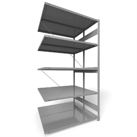 Dvojstranný regál CLIP S3, V: 2500 mm, 2 x 6 polic 1300 x 600 mm, nosnosť 230 kg, šedý, pridavný - META Skladovací technika