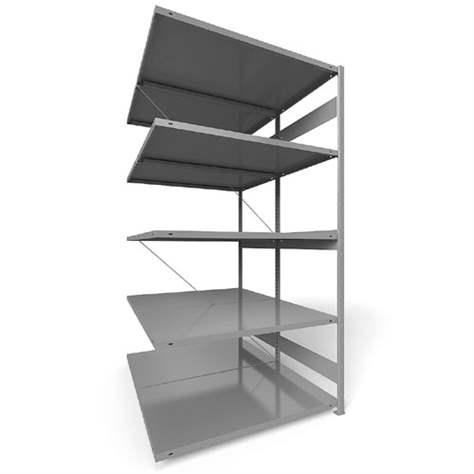 Dvojstranný regál CLIP S3, V: 2500 mm, 2 x 6 polic 1300 x 800 mm, nosnosť 230 kg, šedý, pridavný - META Skladovací technika