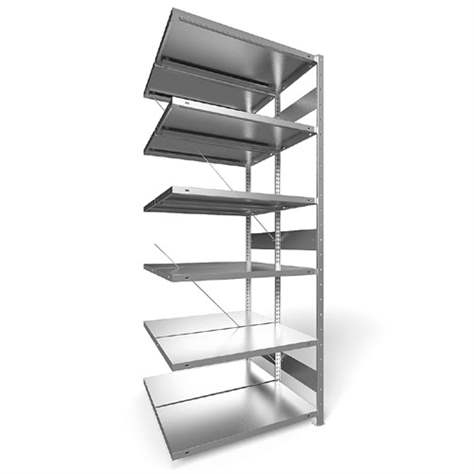 Dvojstranný regál CLIP S3, V: 2500 mm, 2 x 6 polic 1000 x 500 mm, nosnosť 230 kg, pozinkovaný, pridavný - META Skladovací technika