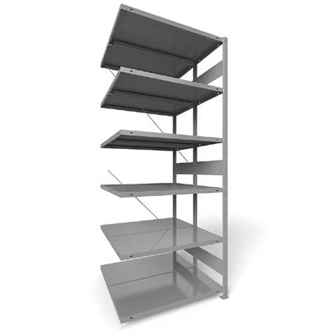 Dvojstranný regál CLIP S3, V: 2500 mm, 2 x 6 polic 1000 x 500 mm, nosnosť 230 kg, šedý, pridavný - META Skladovací technika