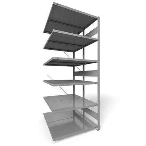 Steckregal CLIP S3, doppelseitig, V: 2500 mm, 2 x 6 Fachböden 1000 x 600 mm, Traglast 150 kg, Lichtgrau RAL7035, Anbau-Element - META Skladovací technika