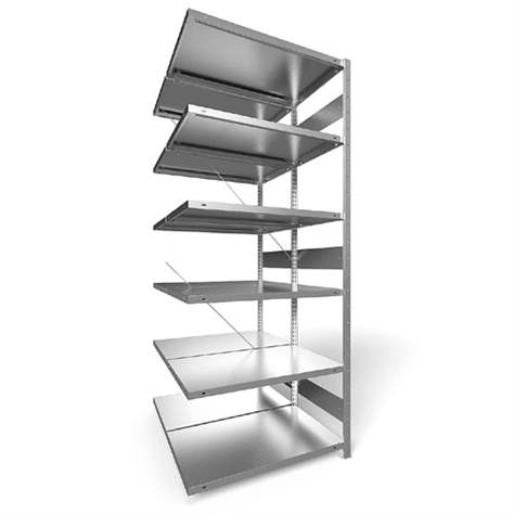 Dvojstranný regál CLIP S3, V: 2500 mm, 2 x 6 polic 1000 x 600 mm, nosnosť 230 kg, pozinkovaný, pridavný - META Skladovací technika
