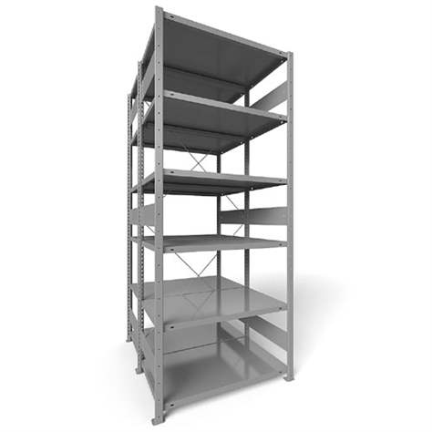 Zásuvný regál CLIP S3, dvoustranný, V: 2500 mm, 2 x 6 polic 1000 x 600 mm, nosnost 230 kg, šedý, základní - META Skladovací technika