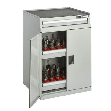 Box container - dulap pentru unelte, scule și instrumente CNC, lxLxH: 731x773x1010 mm, corp gri RAL7035/ușă gri RAL7035 - Polak CZ, s.r.o.