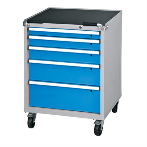 Mobiler Schubladenschrank, HxBxT: 1013 x 731 x 780 mm, 5 Schubladen, Farbe blau RAL5012 - Polak CZ, s.r.o. - Bild2