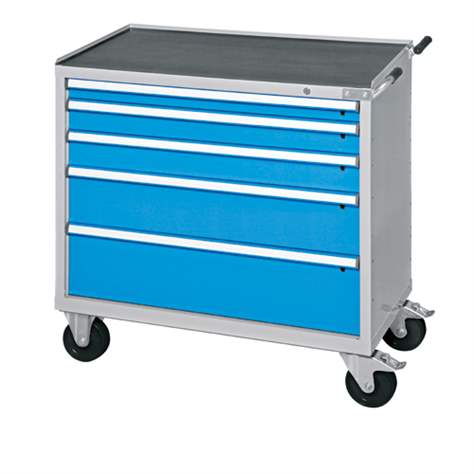 Mobiler Schubladenschrank, HxBxT: 1058 x 1037 x 780 mm, 5 Schubladen, Farbe grau RAL7035/blau RAL5012 - Polak CZ, s.r.o. - Bild2