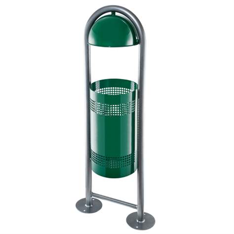 Außen-Abfallsammler LUKAS mit Rohrbogen, H: 1060 mm, Volumen 18 l, Farbe grün - Alda S.A.