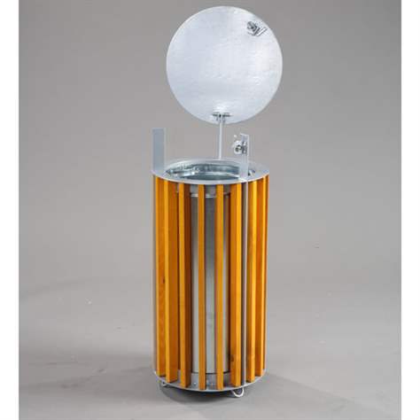 Abfallsammler mit Schutzdach, Rundform, Holzlattenverkleidung Farbton Pinie, Volumen 50 l, H 940 mm - Bild3